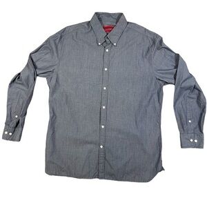 John Varvatos Star‎ USA Slim Fit Button Down Shirt Cotton Navy Blue Checked 16R